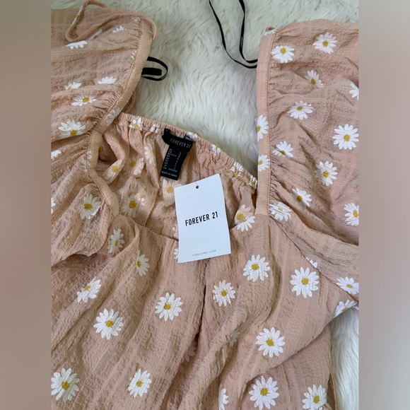 Crop top Floral Print Mesh Short Puff Sleeve Square Neck - Picture 4 of 6